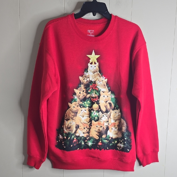 Frz Sweaters - FRZ Holiday Cat Long Sleeve Crewneck Sweater Small Unisex